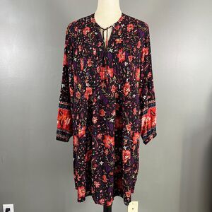 Old Navy Tunic Dress M Floral Boho Peasant Oversized Short Pintuck Resort Casual